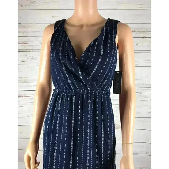 Navy Blue Printed V-neck Surplice Midi Dress NWT XS - Picture 3 of 5